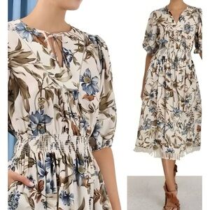 Zimmermann Blue and Brown Floral Midi Dress